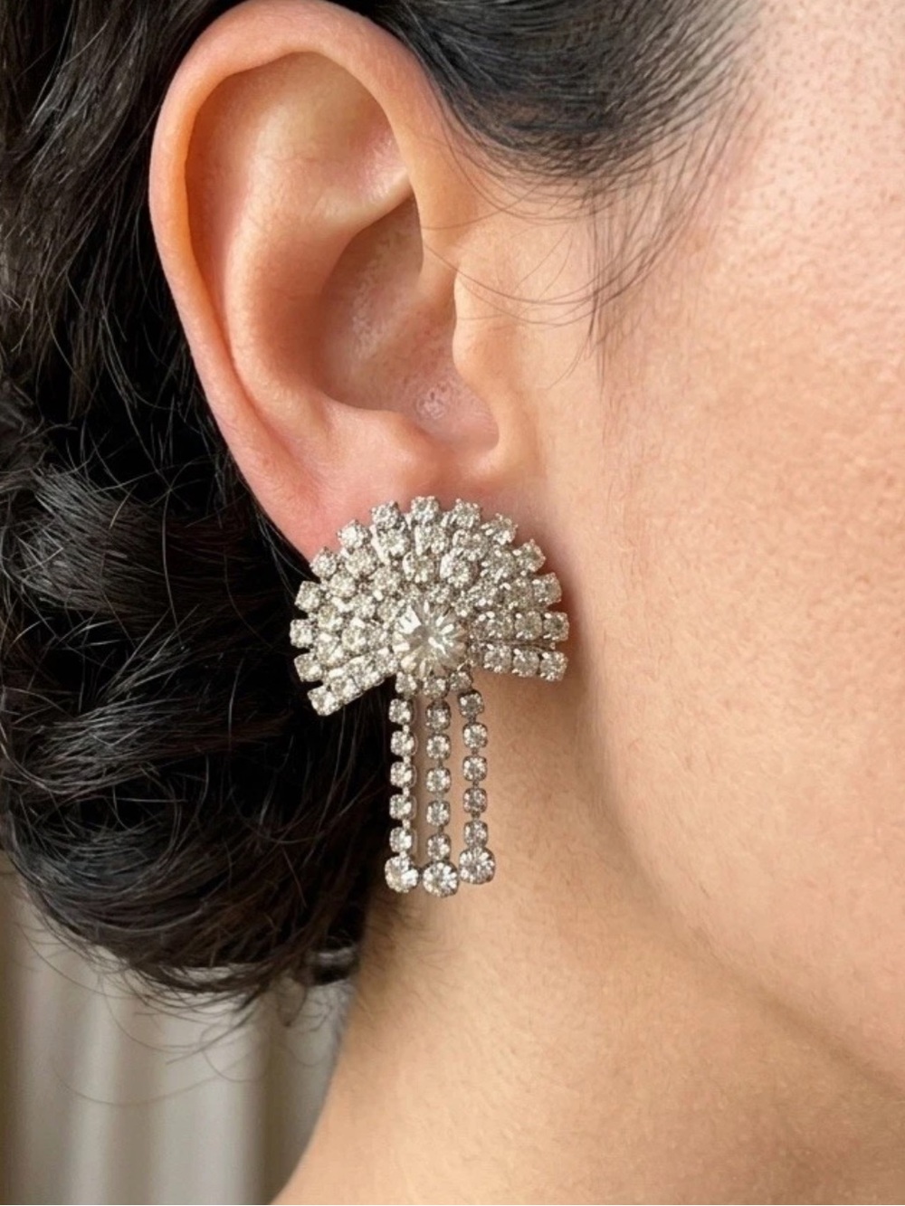 Vintage Crystal strass fan clip earrings